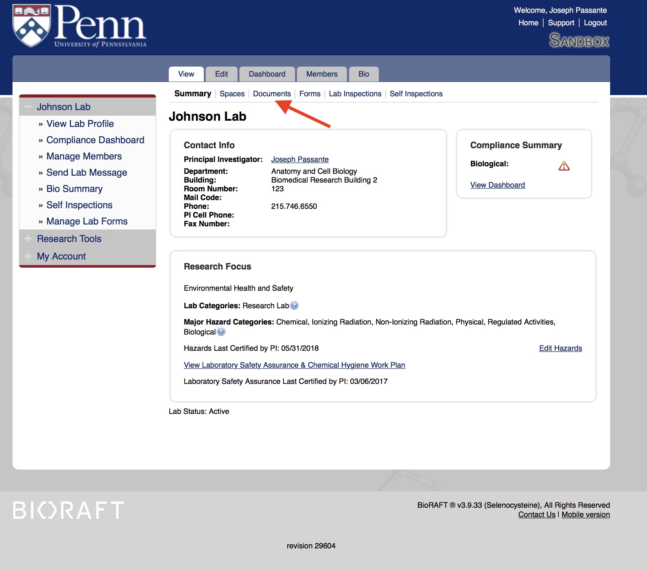 Click on documents tab